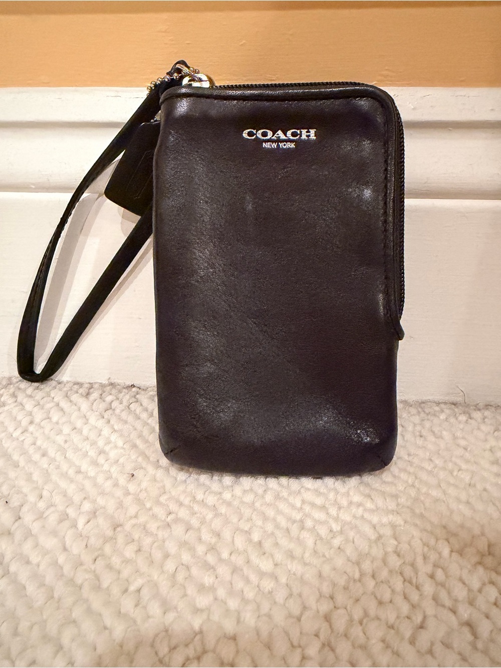 Coach Black Leather Zip Wristlet Clutch